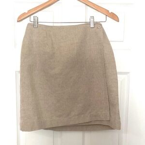 Liz Claiborne Beige Tan Linen Cotton Wrap Mini Skirt 15” Waist Fits Sz 10